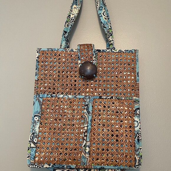 Vera Bradley Tiki Tote Double Handle Shopper Beach Rattan Overlay, UGC - Picture 8 of 10